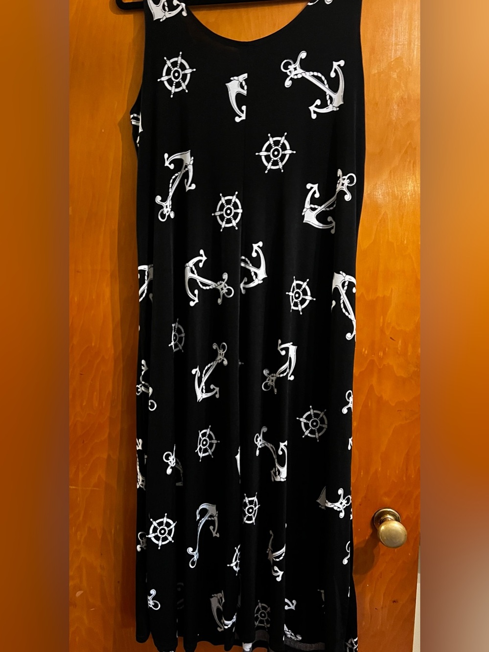 Sleeveless Black Maxi Dress with White Nautical Print anchors